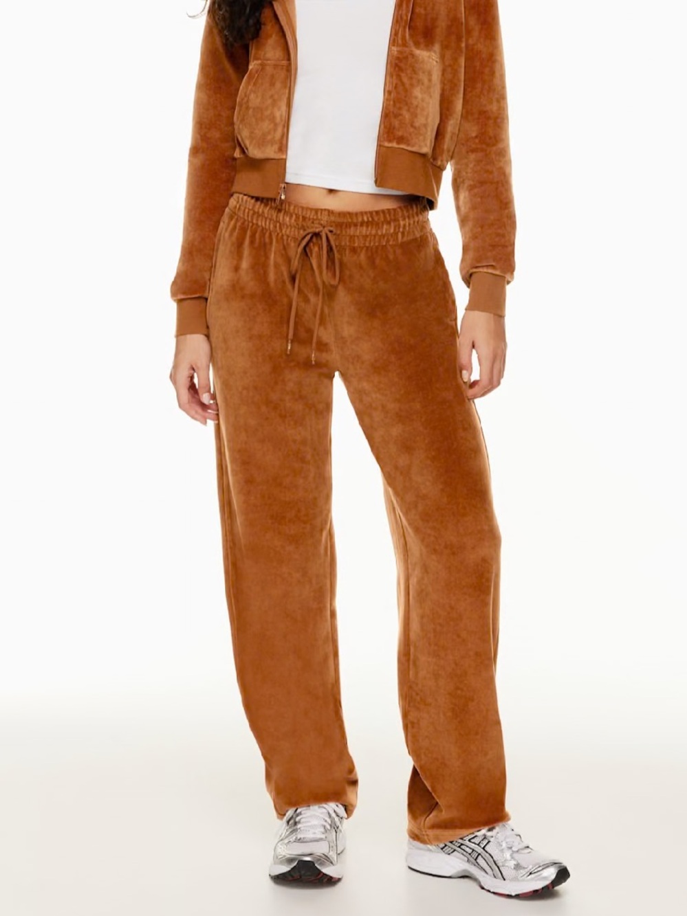 TNA Relaxed Velour Sweatpant Warm Umber Wide Leg Brown Large
